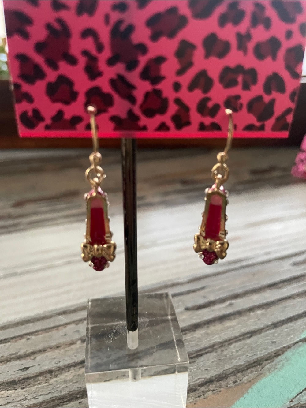 Betsey Johnson Gold-Tone Ruby Slipper Earrings with Crystal Accents